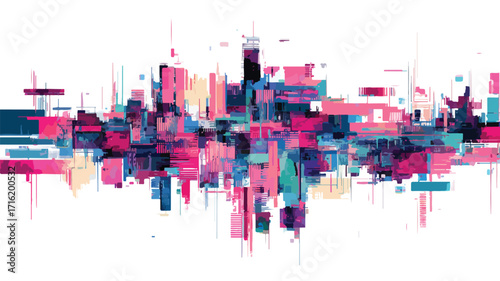 Abstract Cyber Glitch Distorted Grungy Forms Vector Design