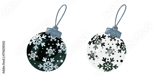 Paired Bauble Set, Black and white Bauble Pair, Bauble Duo Illustration