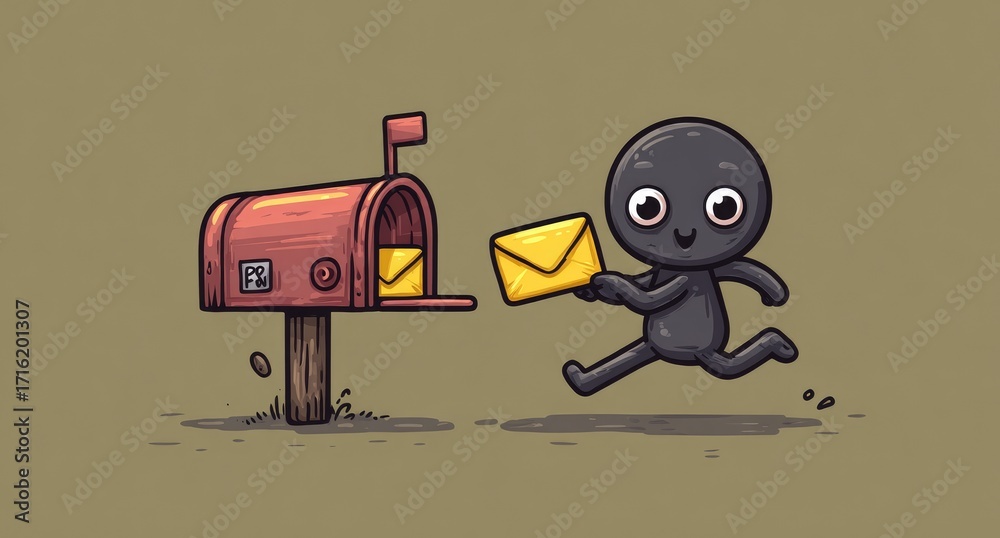 Naklejka premium Cute character running with mail from mailbox