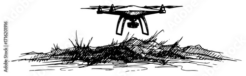 Quadcopter Drone Flying Over Field black shape vector laser cutting engraving monochrome print