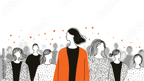 Successful Female Leader Stands Out in Diverse Business Crowd