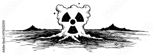Nuclear Explosion Cloud with a Radiation Symbol Black Shape Vector Laser Cutting Engraving Monochrome Print