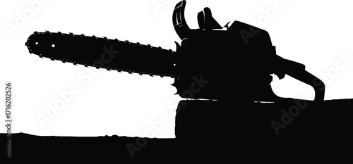 silhouette, chainsaw, stump, tree, cut, wood, log, forestry, lumber, tool, blade, handle, vector, black, icon, design, hardware, mechanic, workshop, timber