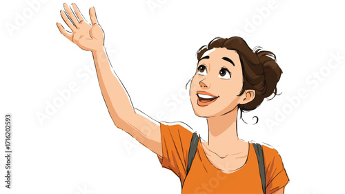 Cartoon Woman Reaching Up to Hand in the Sky - Professional and Inspiring Vector Illustration