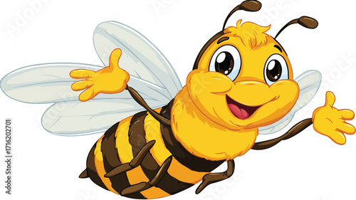 Cheerful Cartoon Bee Waving in Vector Illustration