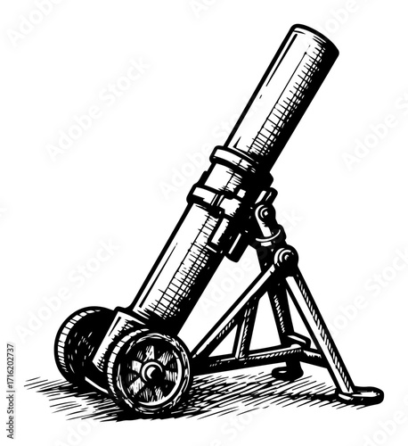 Hand Drawn Sketch of a Military Mortar