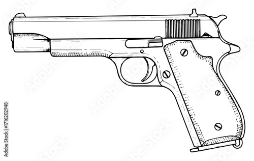Classic Semi Automatic Pistol Outline Drawing