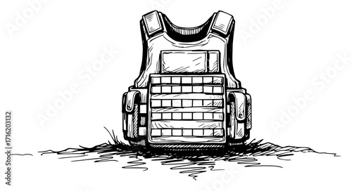 Sketch of a Military Bulletproof Vest on The Ground black shape vector laser cutting engraving monochrome print