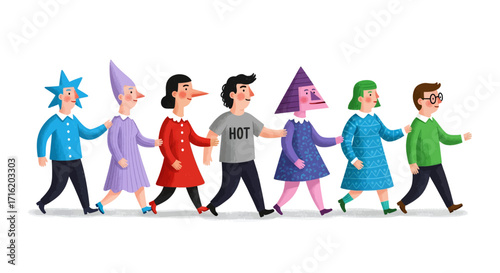 Diverse Group of People Walking Together Teamwork and Unity Concept Illustration