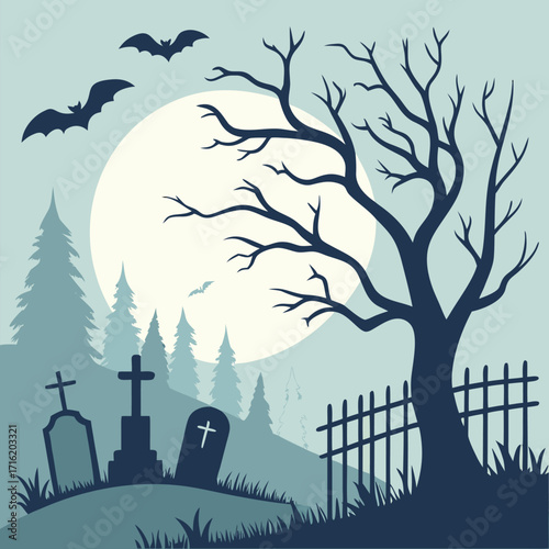 Haunted Graveyard Silhouette Illustration