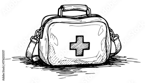 First Aid Medical Bag with Cross Hand Drawn Illustration