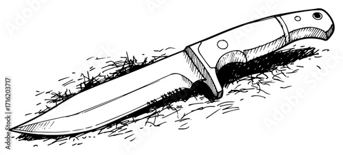 Hunting or Survival Knife in a Hand Drawn Sketch Style