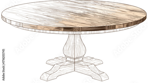 Circular Wooden Table Vector Illustration for Interior Design and Home Decor