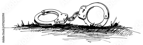 Hand Drawn Sketch of Handcuffs Lying on the Ground