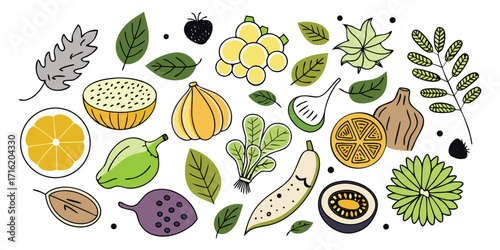 Artistic arrangement of assorted fresh fruits and vegetables for a healthy lifestyle