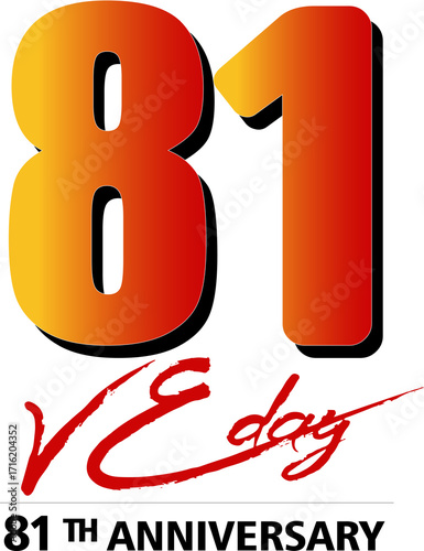 V-E Day 81th Anniversary 8 May, greeting card or web banner. Victory in Europe Day banner or poster