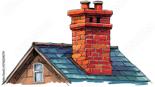 Colorful Roof and Chimney Vector Cartoon Illustration