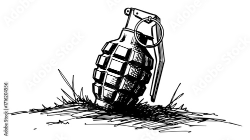 Hand Drawn Sketch of a Military Hand Grenade black shape vector laser cutting engraving monochrome print