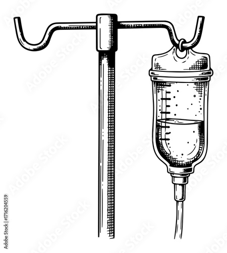 Hand Drawn Sketch of a Medical IV Drip black shape vector laser cutting engraving monochrome print