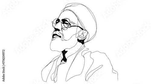 Elegant Continuous Line Drawing of a Muslim Arabic Man Vector Illustration