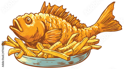 Crispy Fish and Chips Logo Vector Illustration