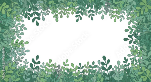 Green Foliage Frame Border with White Space for Text or Design Elements Vector Illustration