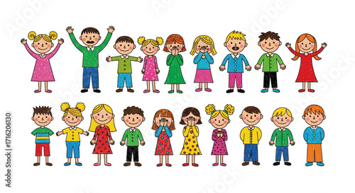 Group of Cartoon Kids Standing Together Diverse Children Illustration for Education and Teamwork Concepts