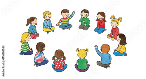 Group of Diverse Children Sitting in a Circle for Story Time or Classroom Activity