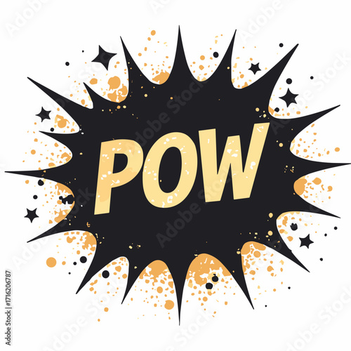 Black silhouette of a glittery comic-style explosion (POW) with dotted halftone hint, plain white background