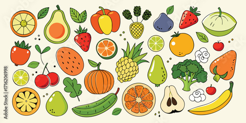 Vibrant assortment of fresh fruits and vegetables for healthy eating and recipes