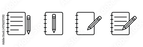 notepad and pencil icon . Writing icon collection. Web design, apps.  Registration form icon vector solid logo illustration. eps 10