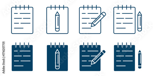 notepad and pencil icon . Writing icon collection. Web design, apps.  Registration form icon vector solid logo illustration. eps 10