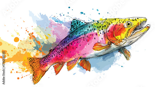 Energetic Rainbow Trout Leaping from Water Vector Illustration