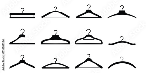 Clothes hanger vector set wardrobe organization  . Vector set of different clothes hangers silhouettes . eps 10
