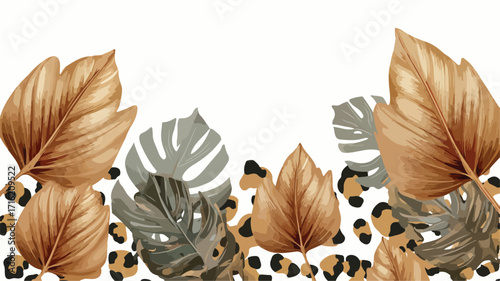 Exotic Tropical Card with Leaves and Leopard Print Design