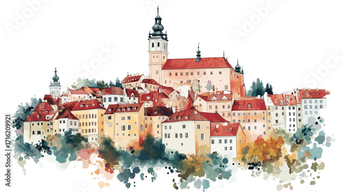 Cesky Krumlov. Cesky Krumlov watercolor vector illustration