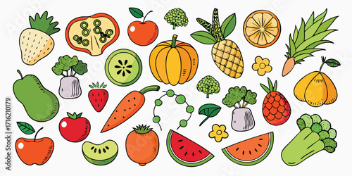 A vibrant assortment of fresh fruits and vegetables celebrating healthy eating and nature's bounty