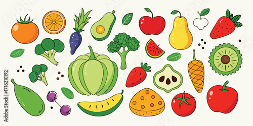 Vibrant assortment of fresh fruits and vegetables collection healthy eating