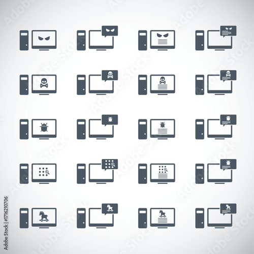 Malware desktop icon set. Hacking concept.