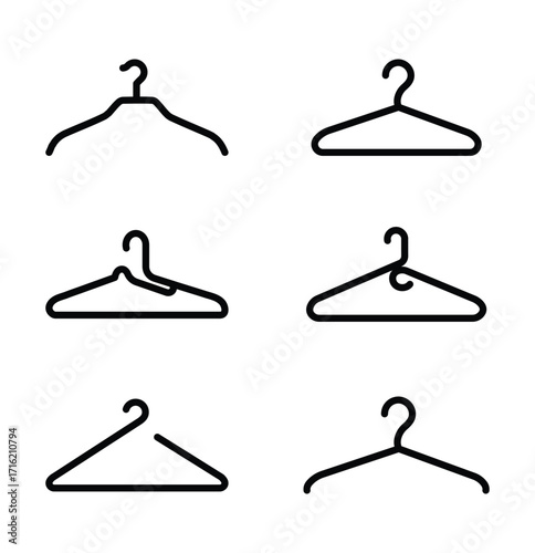 Clothes hanger icon.  Hanger for cloakroom or closet. Hang for coat, shirt or suit. Clothes hanger silhouette collection  . eps 10 