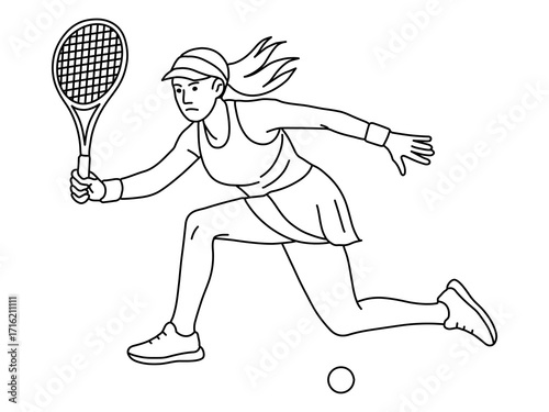 Tennis player woman,Out line hand drawing tennis player woman,The athlete playing tennis with racket and ball,Drawing art illustration of female tennis player,Tenis player vector.