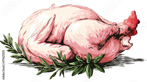 Fresh Raw Chicken Vector Illustration for Culinary Recipes and Restaurant Menus