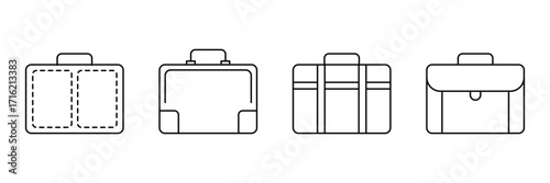 Briefcase icon set. Business bag, portfolio symbol. Briefcase or suitcase simple icons set designed in filled, outline, line and stroke style . eps 10