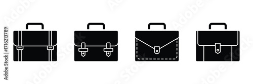 Briefcase icon set. Business bag, portfolio symbol. Briefcase or suitcase simple icons set designed in filled, outline, line and stroke style . eps 10
