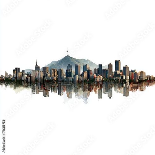 Cityscape Reflection: A meticulously rendered cityscape, showcasing modern architectural marvels and the rugged outline of a distant mountain range.