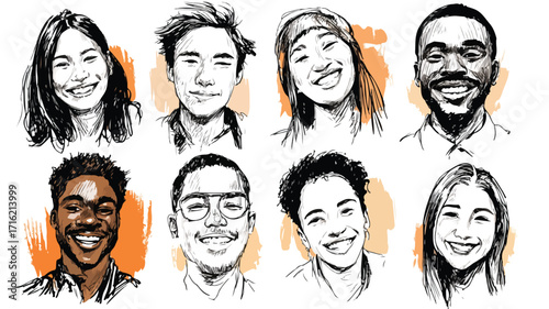 Professional Multiracial Male Female Portrait Smiling Happily