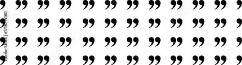 Quotation mark icons, punctuation grid design, typographic symbols, closing quotes pattern, editorial graphics, black and white layout, language elements, writing visuals, text marks