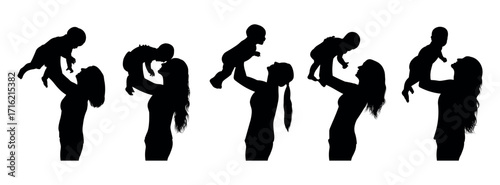 Mother and Baby Silhouette Set - Loving Mom Holding Child in Different Poses
