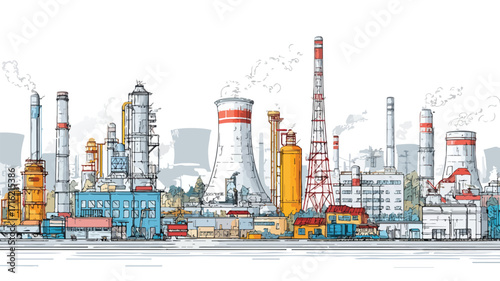Modern Industrial Zone Factory Manufacturing Scene Vector Illustration