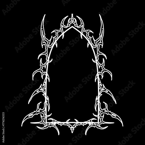 Dark frame with sharp gothic ornamental style tribal element vector design 